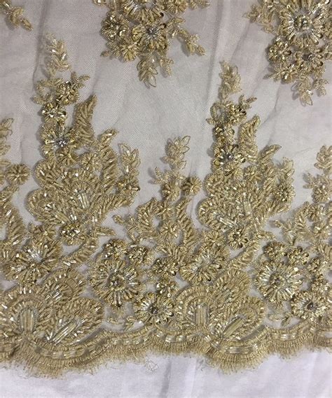 Metallic Gold Flowers Embroider And Heavy Beaded On A Mesh 